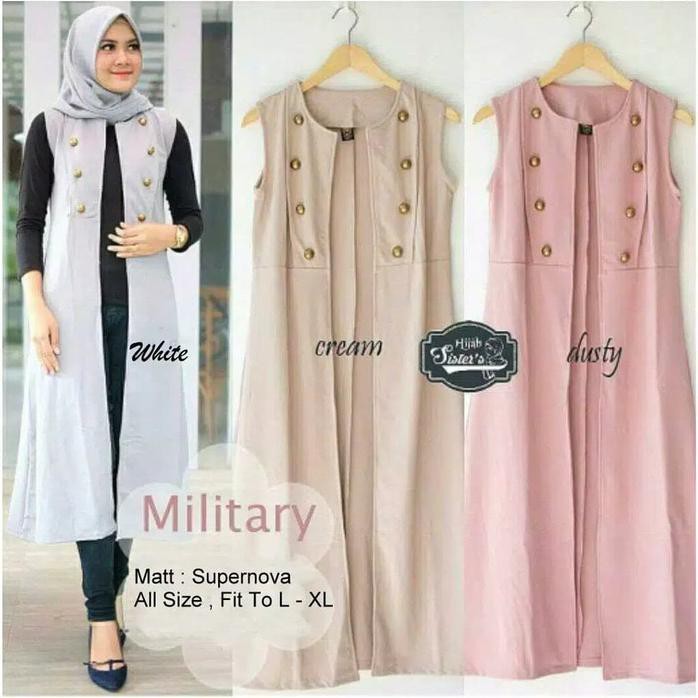 MILITARY VEST PANJANG CARDIGAN TANPA LENGAN LONG CARDIGAN VEST OUTER