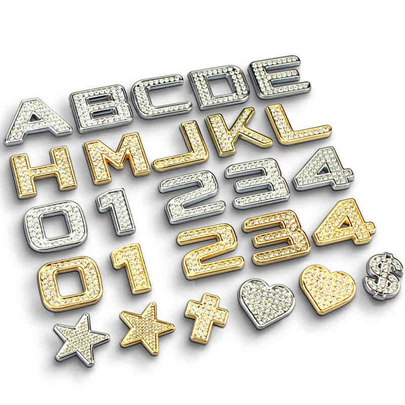 1 x Silver Swarovski Crystal Diamond Badge Auto Car  Body Letter Alphabet Sticker Emblem Decal