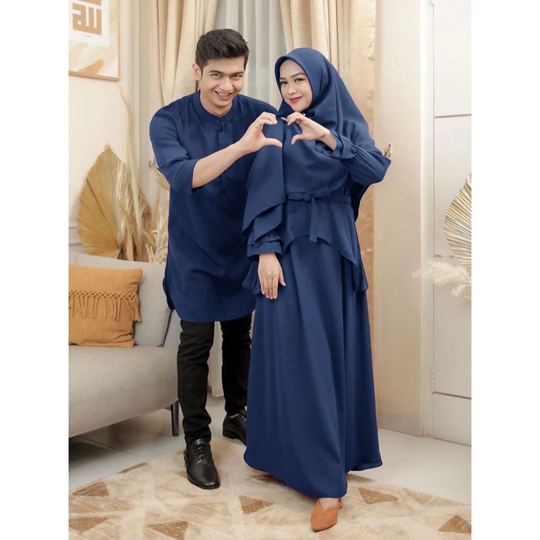 Cp Gamis 3in1 Ricis/Couple Baju Pasangan Gamis Syari Muslim Wanita + Kemeja Pria Polos/ Pakaian Pesta Kondangan Premium