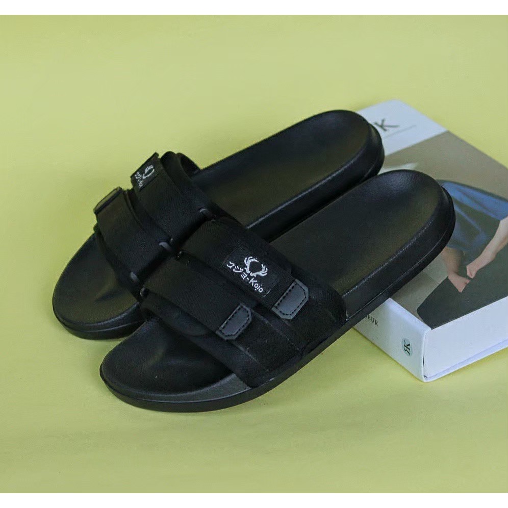 Pandemic Full Black - Sandal Slide Pria Casual Sendal Slop Ringan Anti Slip Original Sandals