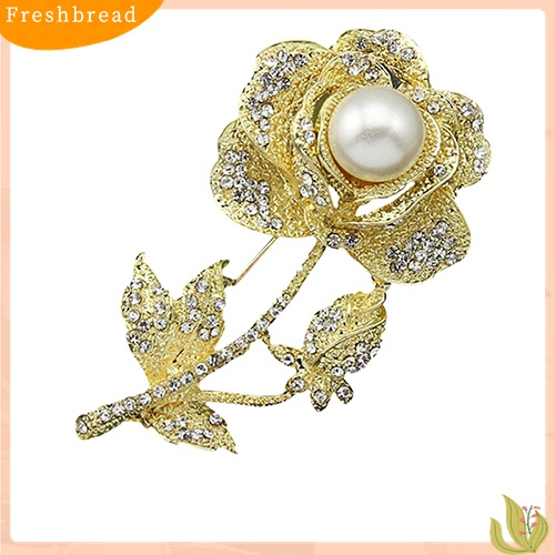 [ TERLARIS]Women's Rose Flower Faux Pearl Rhinestone Brooch Pin Bridal Wedding Jewelry Gift