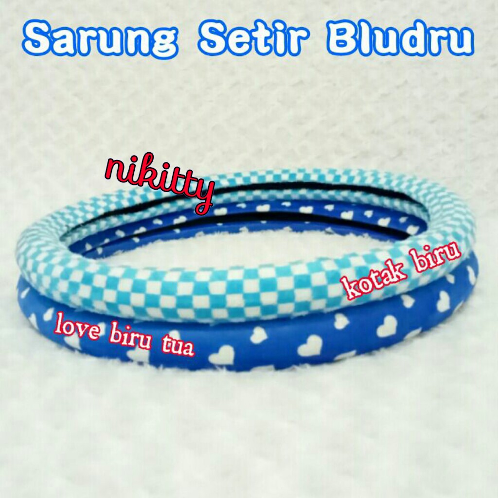 Cover setir - Sarung setir mobil bludru Polos Motif Kotak - Kotak Biru - Love Biru Tua