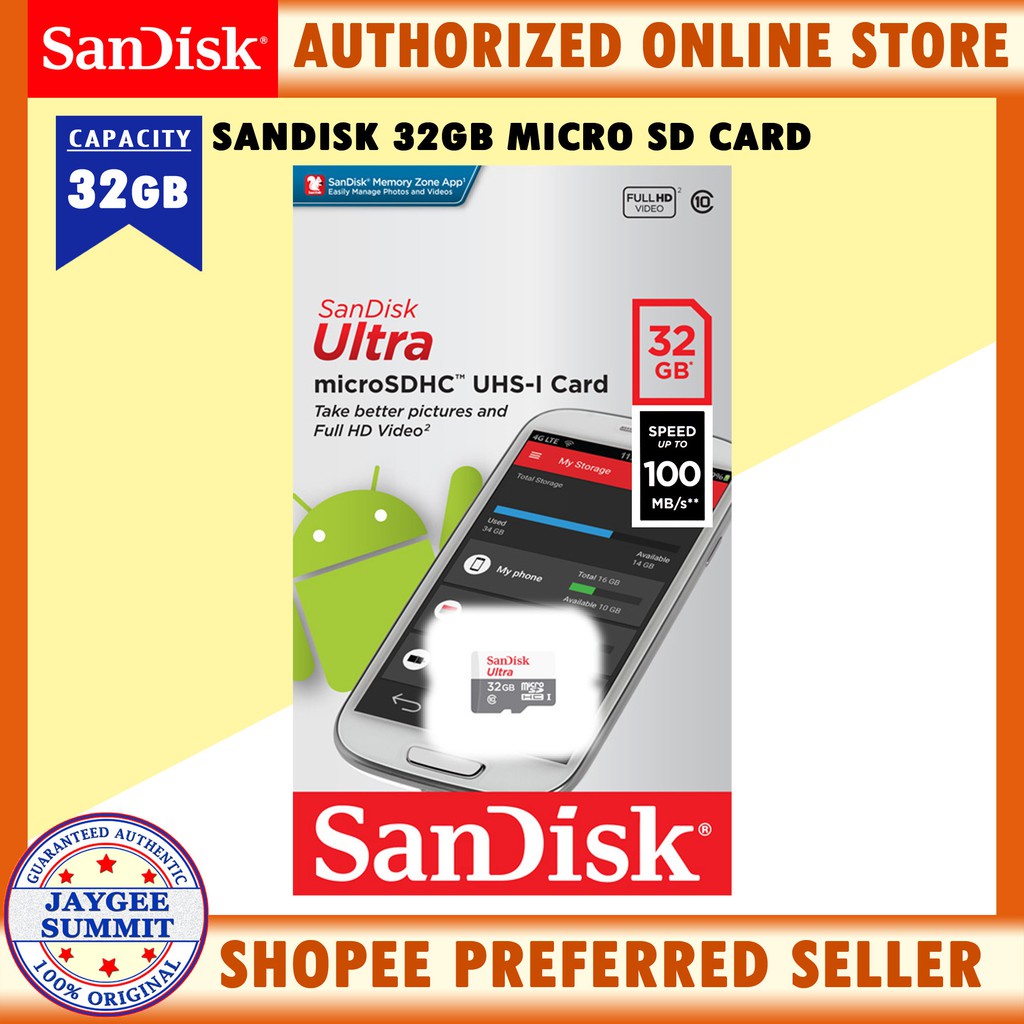 Sandisk Ultra 32GB Micro SDHC UHS-1 C10 Memory Card SDSQUNR-32G
