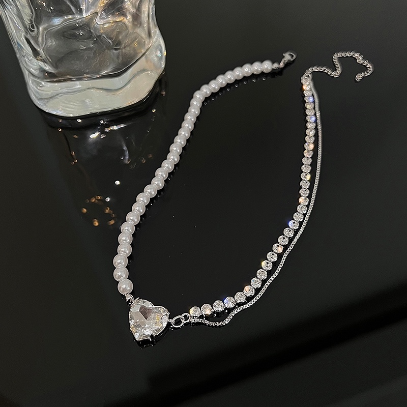 Kalung Mutiara Fadeless Fashion Wanita Korea High-end Bentuk Hati Berlian Liontin Kalung