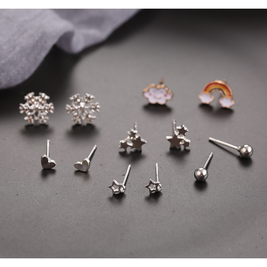 6 Pasang Anting Set Tindik Tusuk untuk 1 Minggu Korea Fashion Earrings Pria Wanita Stud Korean style