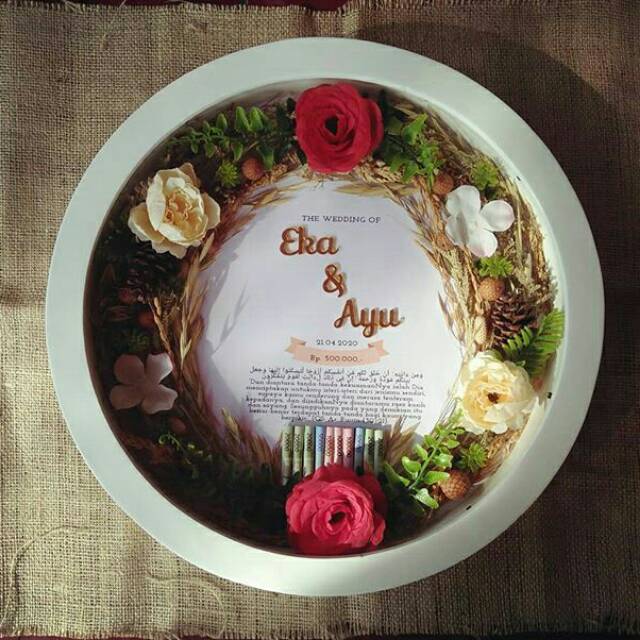 Mahar Frame Bulat Lingkaran Akrilik 40cm Design Dried Flowers