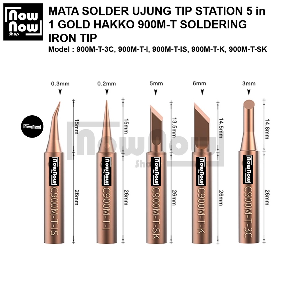 MATA SOLDER UJUNG TIP STATION 5 in 1 GOLD SOLDERING IRON TIP HAKKO 900M 900M-T LURUS BENGKOK PISAU SATU SET ASLI KUNINGAN TEMBAGA COPPER