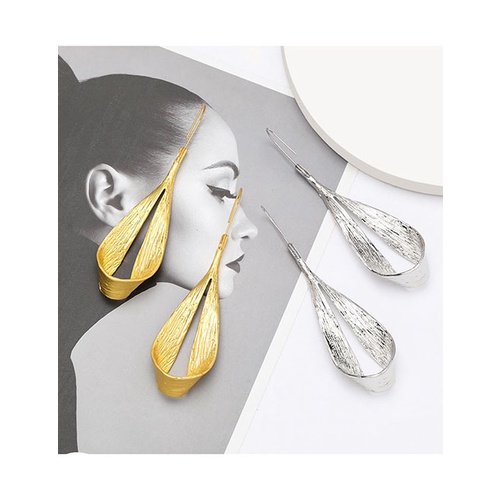 LRC Anting Gantung Fashion Golden Curly Alloy Cutout Geometric Earrings K01308