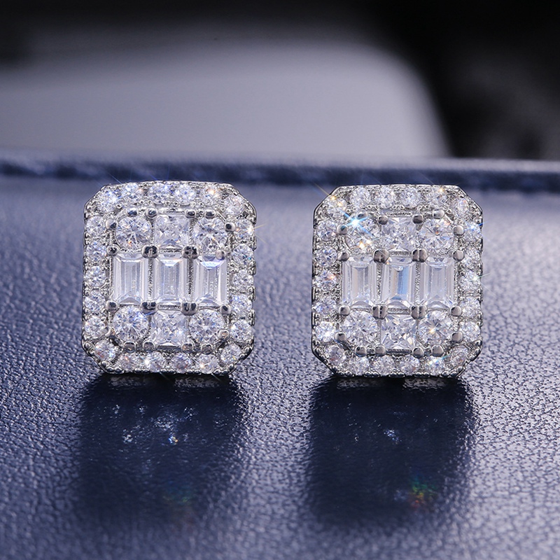 Anting Bentuk Persegi Aksen Kristal Bahan Zircon Untuk Wanita