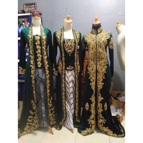 kebaya pengantin bludru hijau full payet