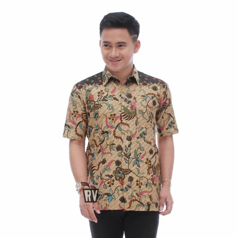 Batik Pria Lengan Pendek Premium BATIK BERKAH HRB026 motif KERATONAN Kode 002 size M L XL XXL