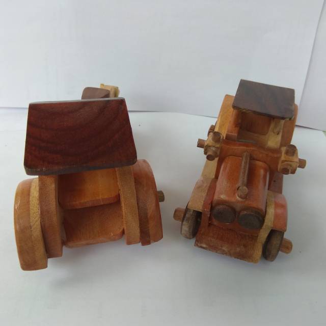 PAKET HEMAT DUO MINIATUR UKURAN S MINI BECAK DAN MOBIL TUA - PAJANGAN DEKORASI RUMAH SOUVENIR MURAH