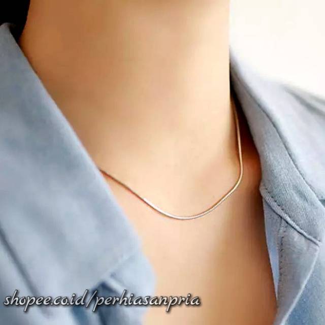 Kalung Pria Wanita Titanium Anti Karat Selamanya 1mm kecil selidi