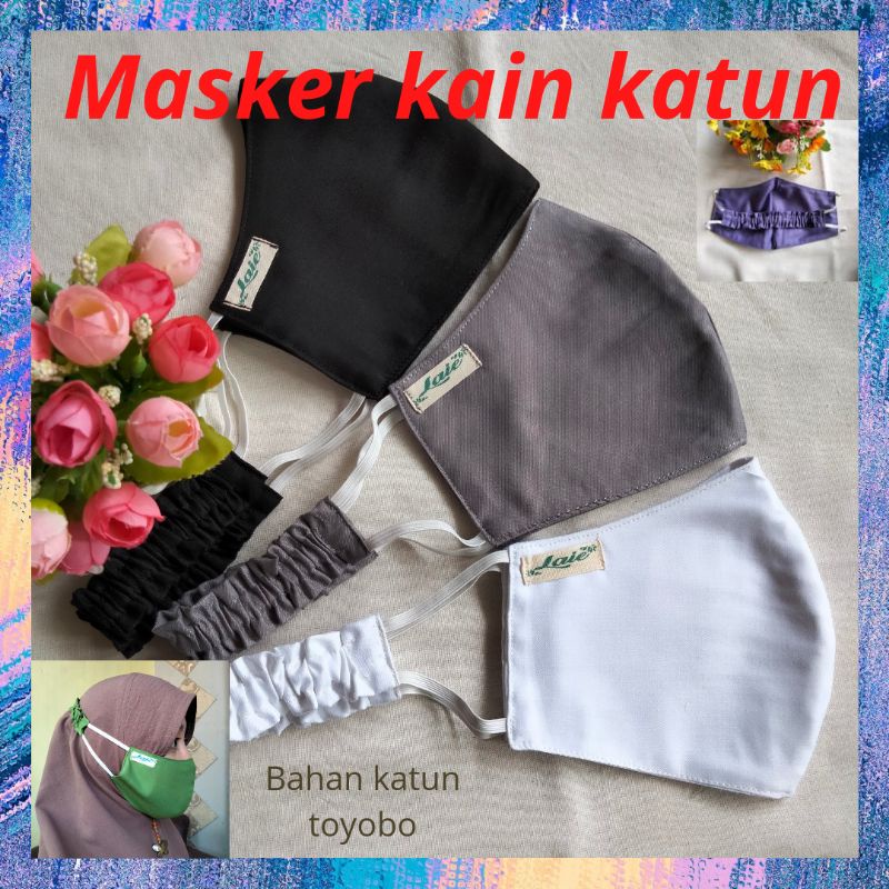 Masker Kain Katun Polos 3 Lapis Duckbill Cowok Cowo Cewek Earloop Hijab Konektor