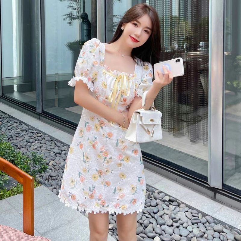 FLORAL A LINE MINI DRESS PREMIUM PAKAIAN FASHION KOREA WANITA BUNGA BUNGA