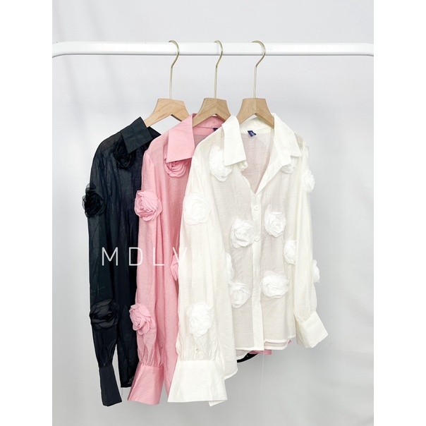 MDLV ~ 2900# Pazienza 3D Rose Applique Shirt Atasan Kemeja Puff Mawar Fashion Import