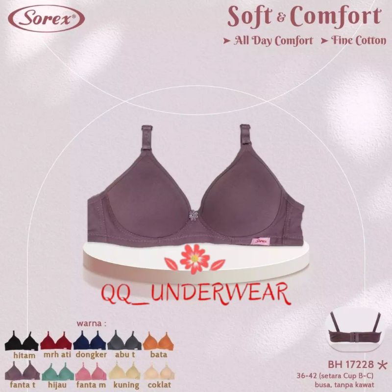 Bra Sorex 17228 Tanpa Kawat Cup Besar Kait 3 / BH SOREX 17228 Busa Tipis 36-42 Katun / Bra Sorex 17228 / Bh Sorex 17228