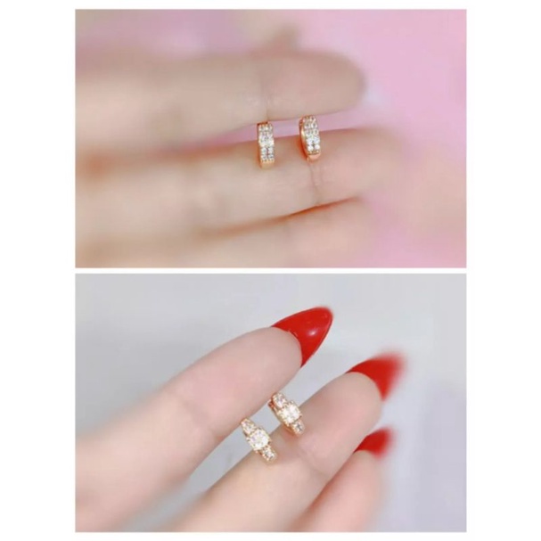 Anting jepit kekinian permata 1/2 rosegold fashion wanita titanium original anti luntur
