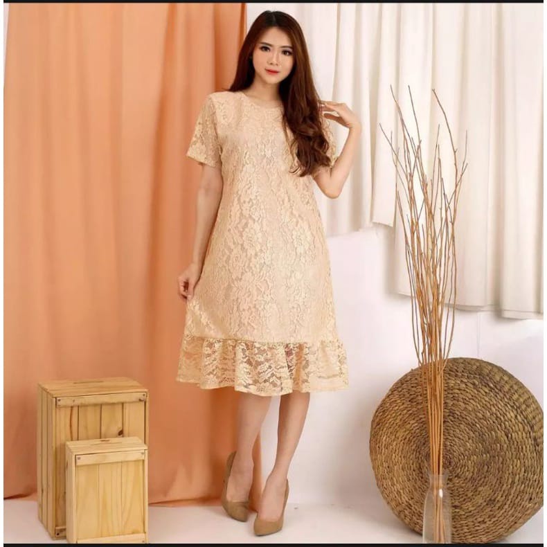 DRESS BROKAT MODERN// TUNIK BRUKAT LENGAN PENDEK/ TUNIK BROKAT LENGAN PENDEK// DRESS PESTA/DRESS KON