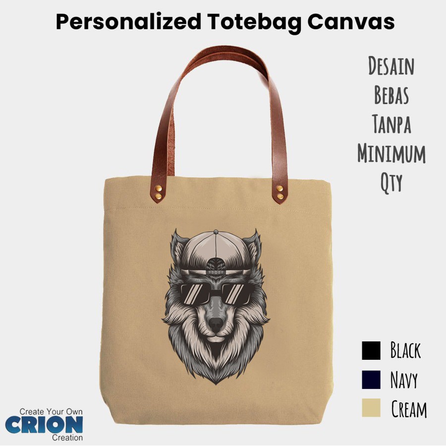 Totebag Canvas Synthetic Leather Strap Animal Cool Series - By crion