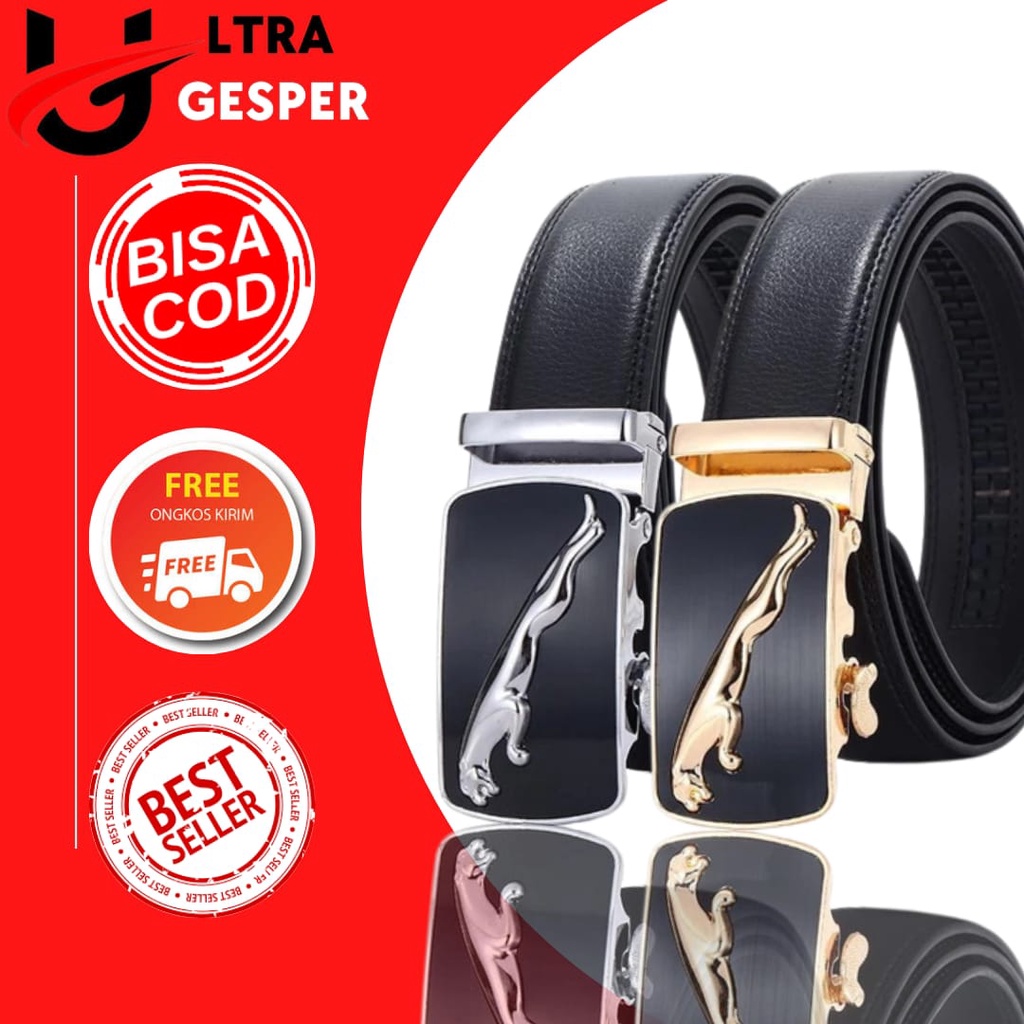 PROMO !!! Gesper Jaguar Ikat pinggang Mens Leather Belt Gesper Sabuk Kulit PU Asli BIG SIZE 120CM TERBARU 2021