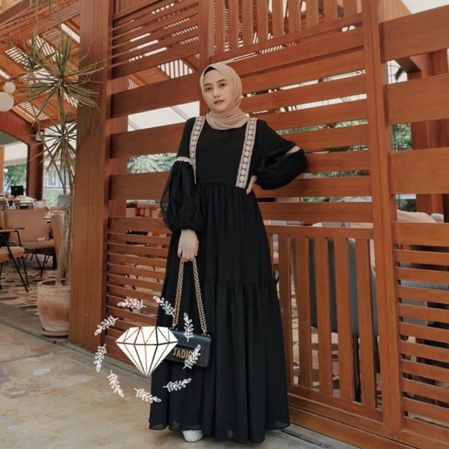 Ruairu MAXI YUYUN DRESS GAMIS HITAM BUSUI GAMIS MOSCREPE 3 WARNA Murah