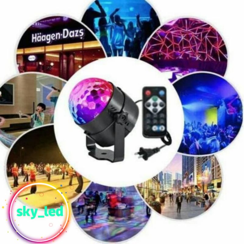 Lampu Disco LED RGB / MAGIC BALL /  Dapat Berputar dengan Sensor Suara untuk Natal / Pernikahan / KTV