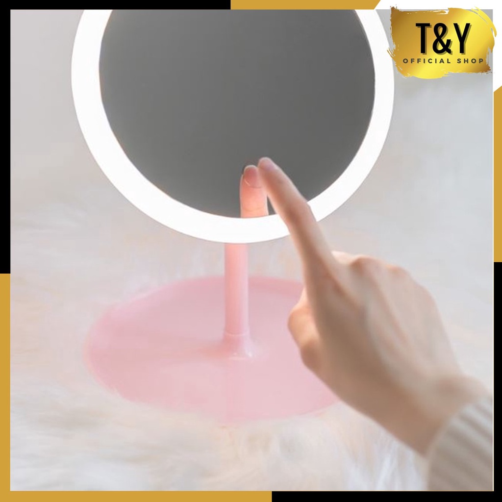 T&amp;Y Cermin LED Touch Sensor Bulat Kaca Rias Make Up Mirror Led Light Zoom Touch Screen Aesthetics Portable Design Import Murah