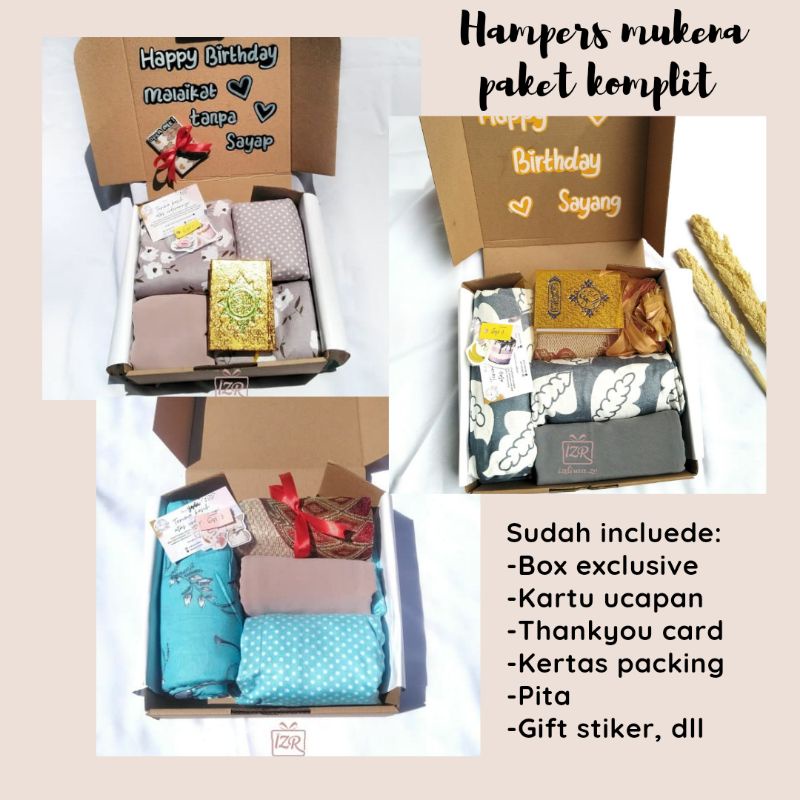 

Hampers mukena / Kado wisuda / gift box / kado ulang tahun / Hadiah pernikahan