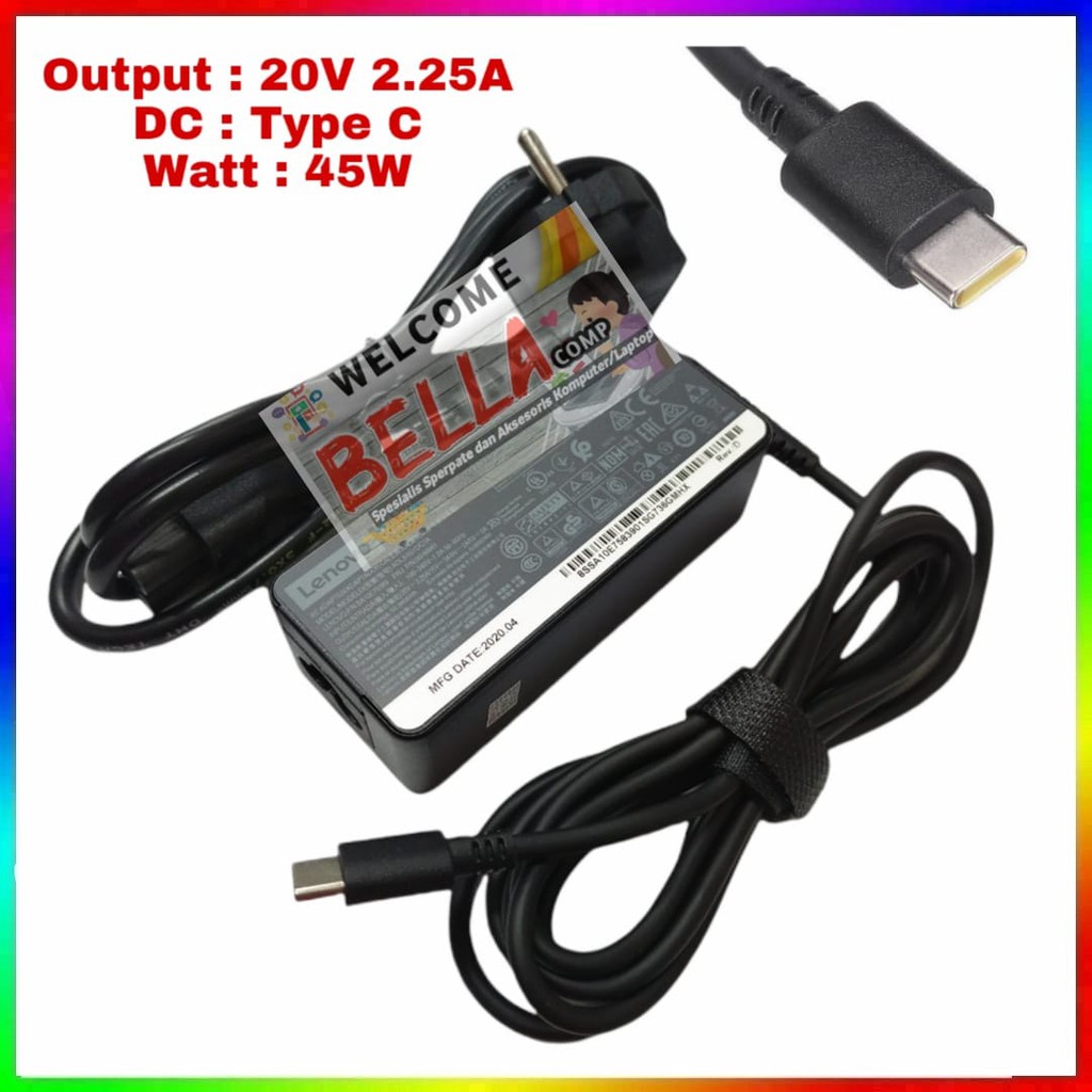 ADAPTOR CHARGER LAPTOP LENOVO 20V 2.25A 45W TYPE-C COMPATIBBLE MODEL ADLX45YCC3A ADLX45UCCU2A 5A10K34728 ADLX45UDCU2A ADLX45YDC3A ADLX45UDCC2A ADLX45UDCG2A