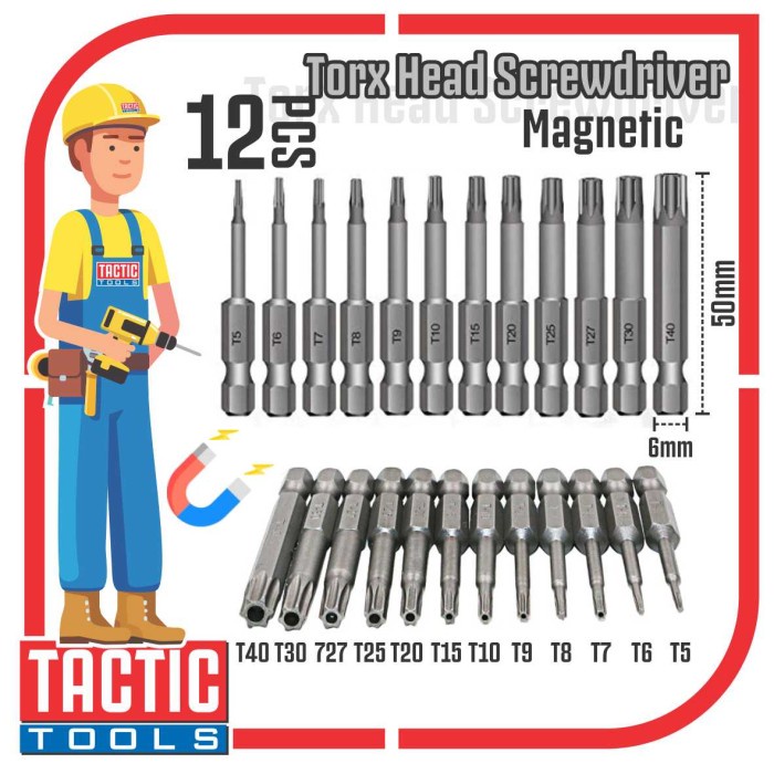 Mata Obeng Bintang Lubang Set 12 Pcs Magnetic / Torx Screwdriver Bits