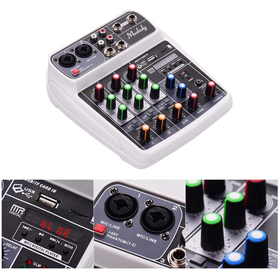 Muslady Professional Compact Mixing Console Mixer 4 Channel Phantom Power 48V - AI-4 - White