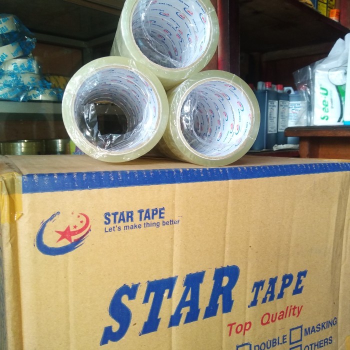 

lakban startape 45x50meter, bening atau coklat,kwalitas seperti goldtape