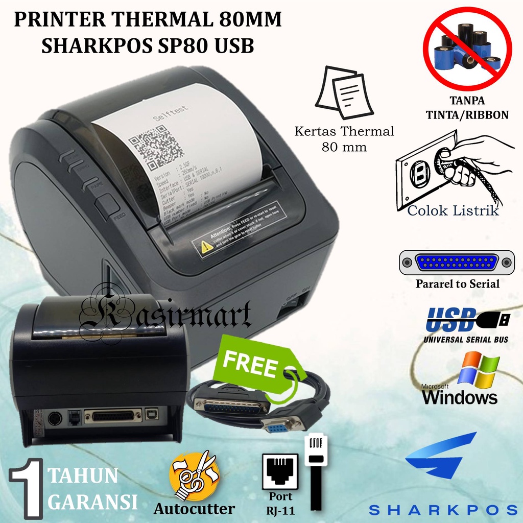 SHARKPOS SP80U PRINTER THERMAL STRUK KASIR PPOB K260 K-260 BI-V80N AUTO CUTTER USB + SERIAL SUPPORT RJ11