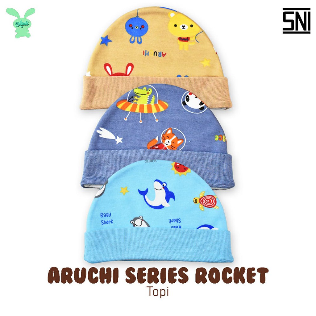 STK / Topi Bayi Aruchi 1pcs topi sarung tangan + Kaki motif lucu dan nyaman Murah CBKS