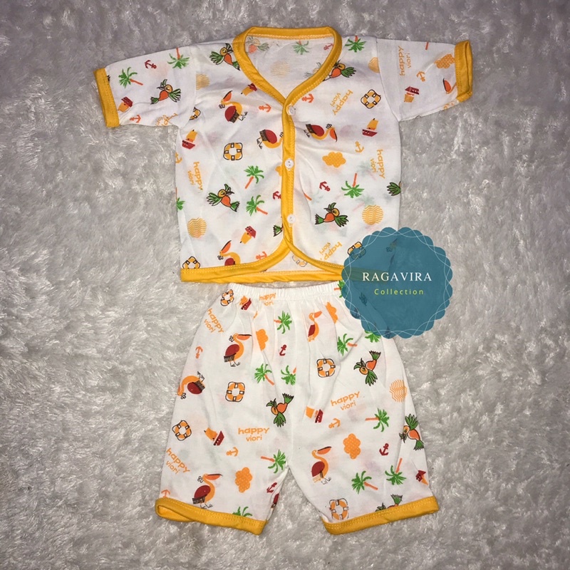 baju anak lucu murah (NB 300) happy viori Setelan pendek (RIB RANDOM)