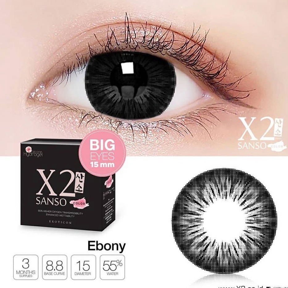 Softlens X2 Sanso BLACK MINUS MOCHA ESPRESSO EBONY DIA 14.50mm (-6.50 S/D -10.00) Lensa Kontak / BS