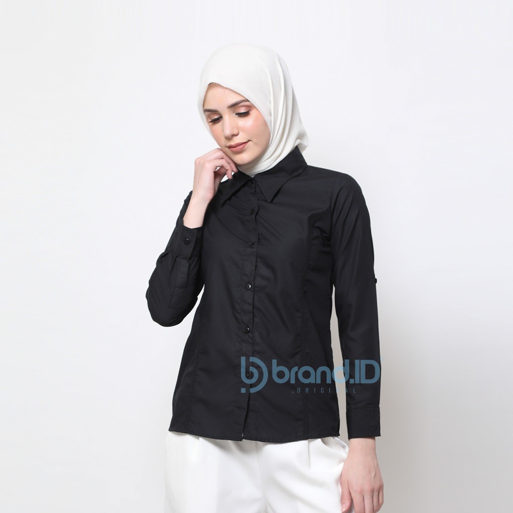 KEMEJA WANITA HITAM DAN WARNA POLOS TANGAN PANJANG KATUN / BAJU KANTOR FORMAL KERJA CEWEK JUMBO