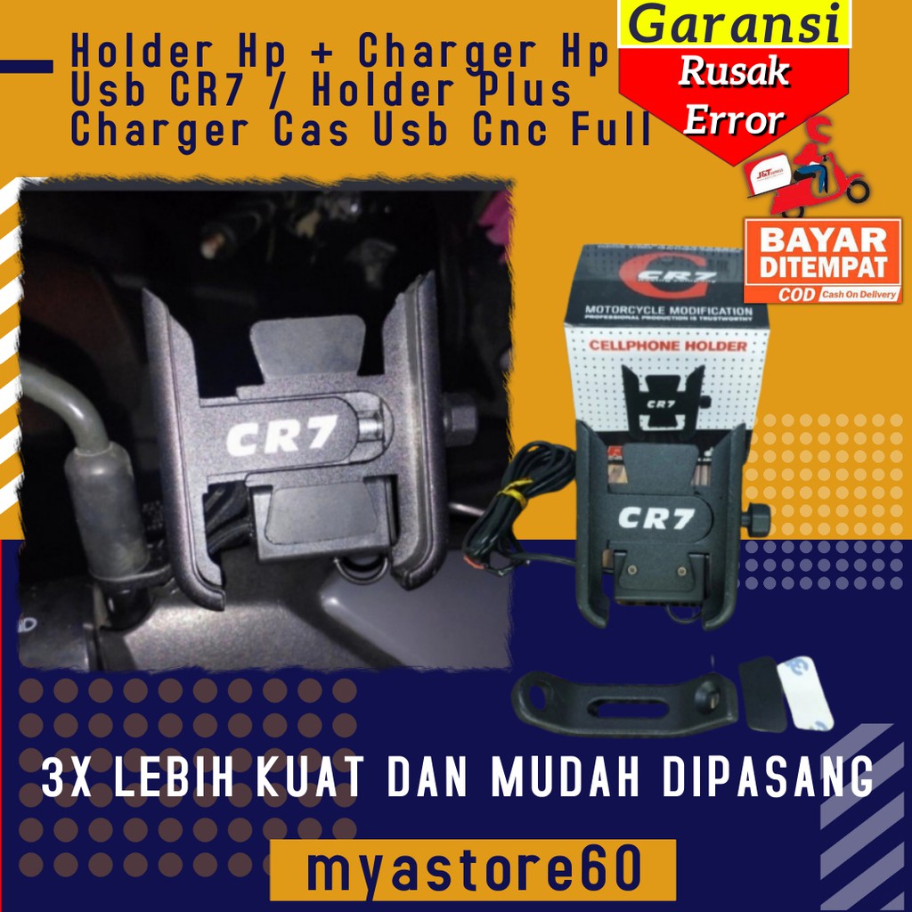 Holder Tempat Pegangan Dudukan Tatakan Stand Handphone Plus Charger Casan Cas Hp Usb CR7 Cnc Full