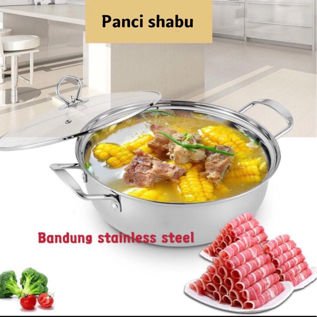 Panci shabu shabu 30cm 32cm sukiyaki steamboat hot pot stainless steel anti lengket