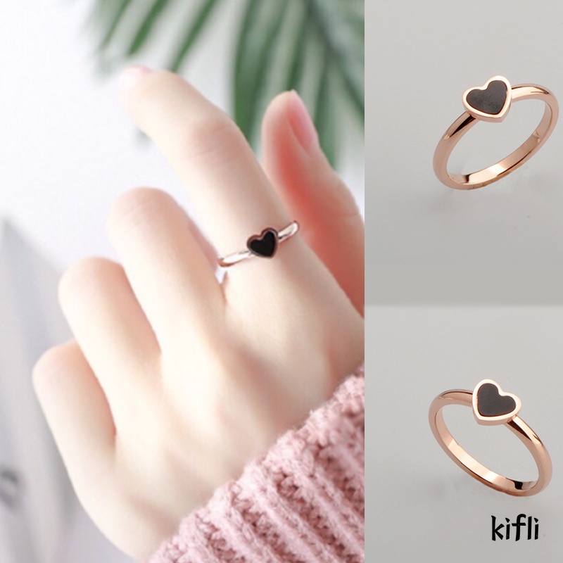 Cincin Bentuk Hati Bahan Titanium,Lapis Rose Gold Gaya Korea