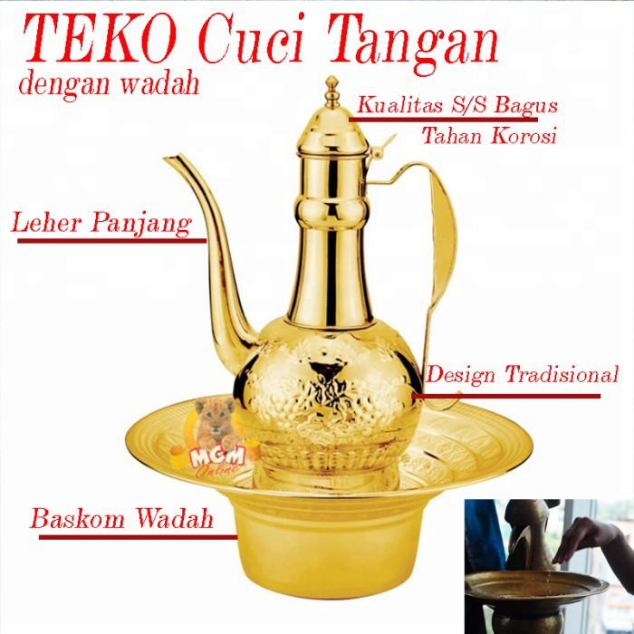 Teko emas cuci tangan dengan wadah besar Teko arab leher angsa Tinggi