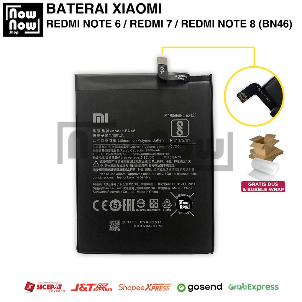 Baterai Xiaomi Redmi 7 / Redmi Note 8 / Redmi Note 6 BN46 BN 46 Original Batre Batrai Battery HP
