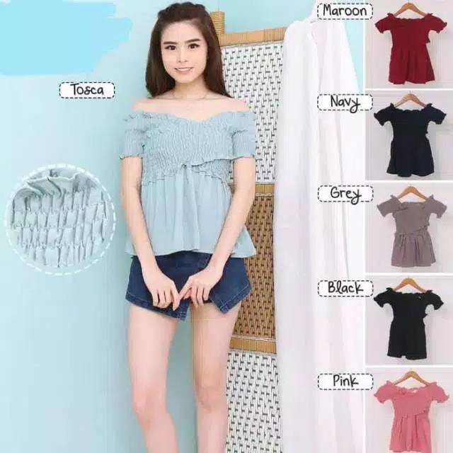 SABRINA KERUT SILANG SEXY / BAJU KERUT LENGAN PENDEK