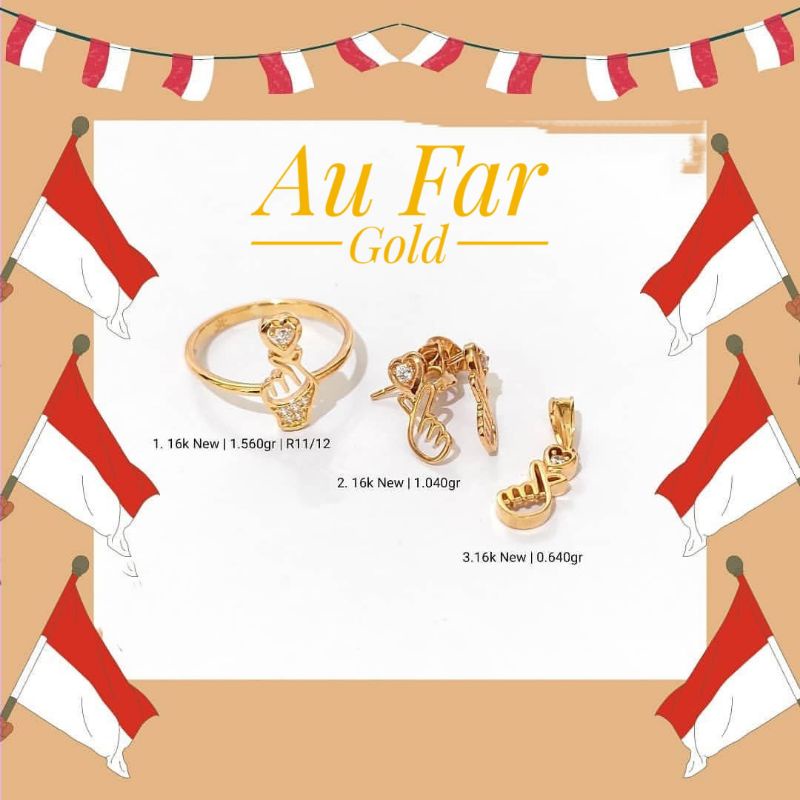 Fashion Aksesoris Wanita Perhiasan Set Liontin Anting Cincin Emas Kadar 700 - Au Far Gold