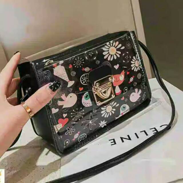 (7PC1KG)SKY7895 TAS JELLY FASHION 2IN1 TRANSPARAN - TAS WANITA MURAH - TAS BATAM READY GOSEND - TAS 