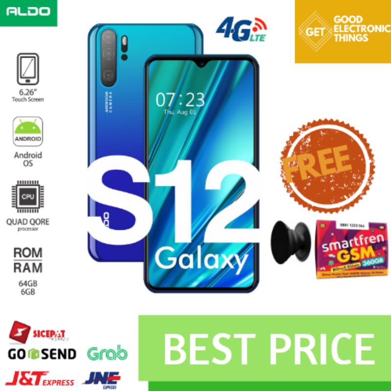 HP Smartphone ALDO S12 Galaxy RAM 6GB ROM 64GB (FREE Kartu Smartfren 360GB + Pop Socket)