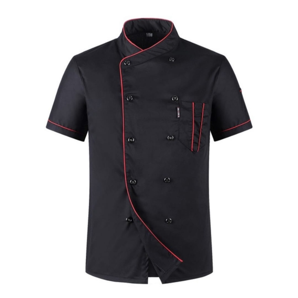 cheff jacket baju koki lengan pendek PPS pria wanita drill high quality