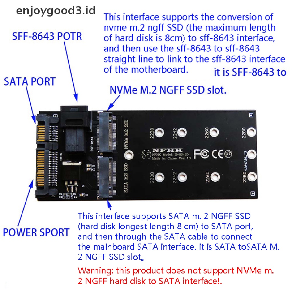 Adapter 22pin Sata M.2 Ssd Sff-8643 Ke Nvme M.2 Ngff Ssd Untuk Mainboard