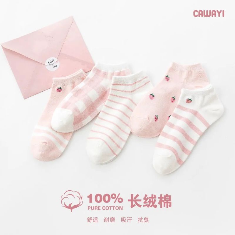 [COD] Kaos Kaki Motif Strawberry Lucu Cute Kaos Kaki Pendek Kaos kaki Wanita Import Ala Korea